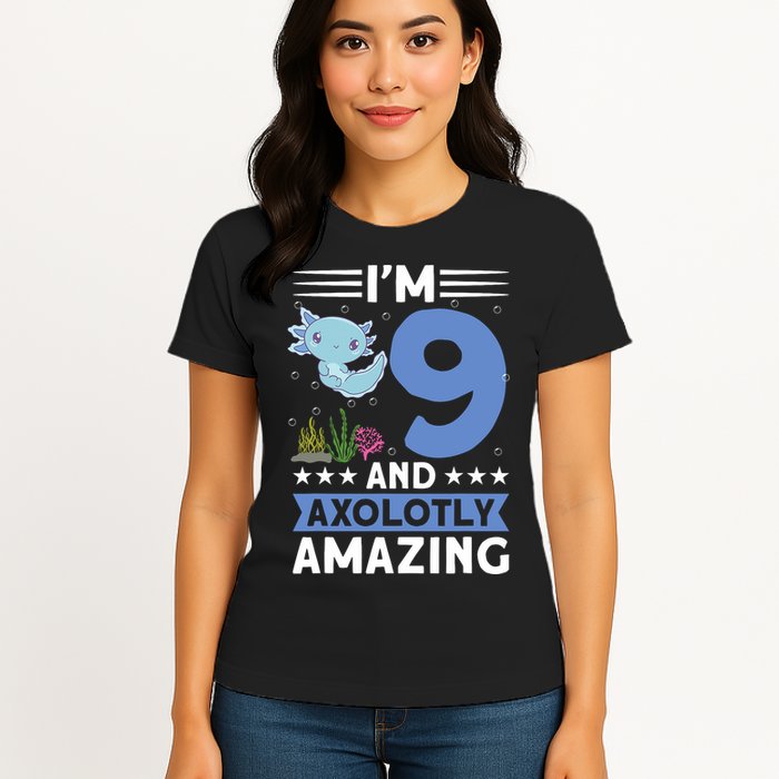 I'm 9 And Axolotly Amazing 9th Birthday Axolotl  Womens T-Shirt