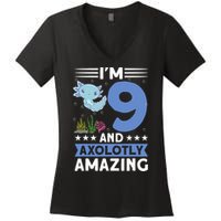 I'm 9 And Axolotly Amazing 9th Birthday Axolotl  Women's V-Neck T-Shirt