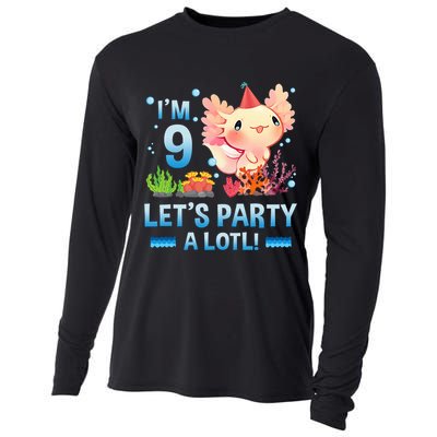I'm 9 Let's Party A Lotl Cute Axolotl Lover For Cooling Performance Long Sleeve Crew