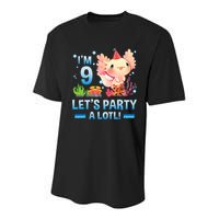 I'm 9 Let's Party A Lotl Cute Axolotl Lover For Youth Performance Sprint T-Shirt