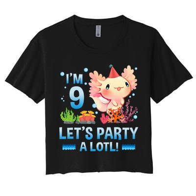 I'm 9 Let's Party A Lotl Cute Axolotl Lover For Women's Crop Top Tee