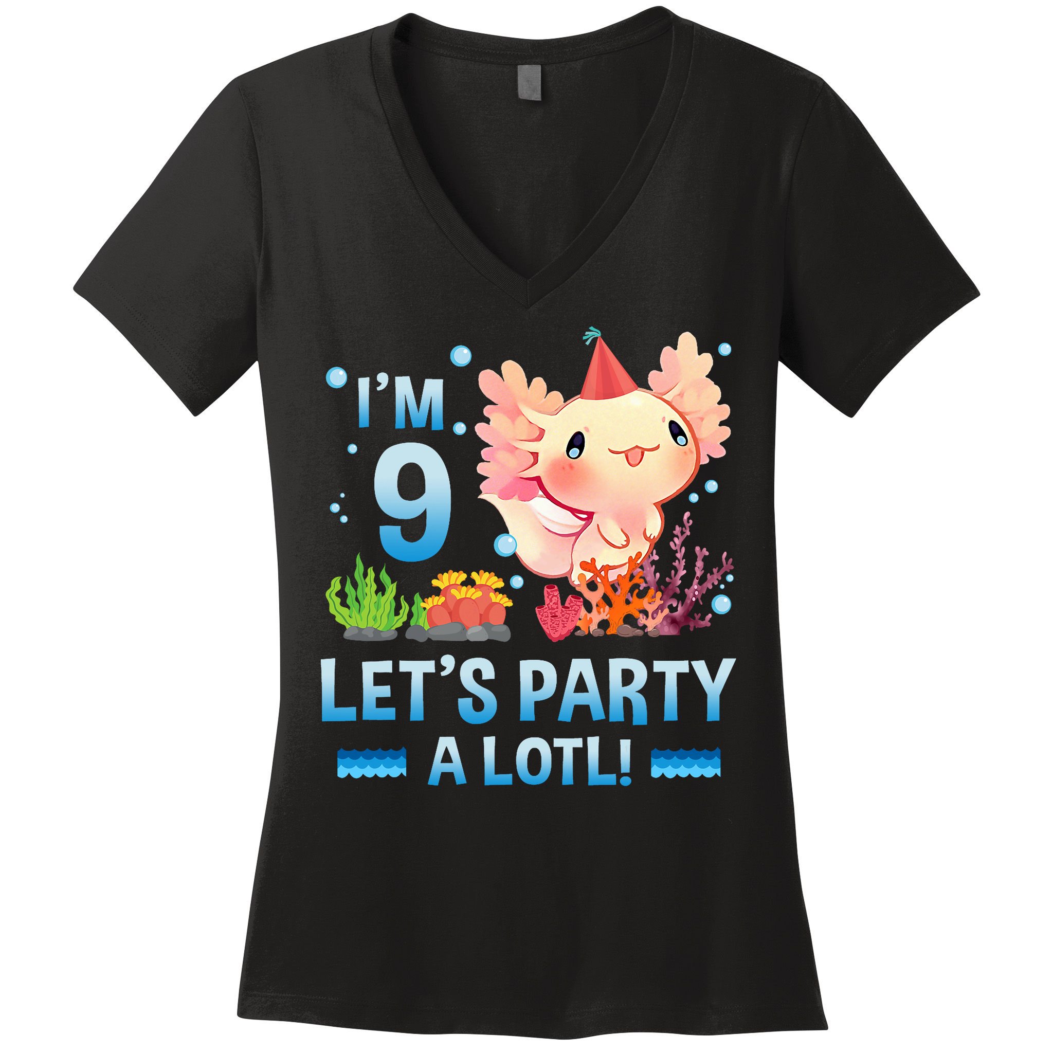 I'm 9 Let's Party A Lotl Cute Axolotl Lover For Women's V-Neck T-Shirt