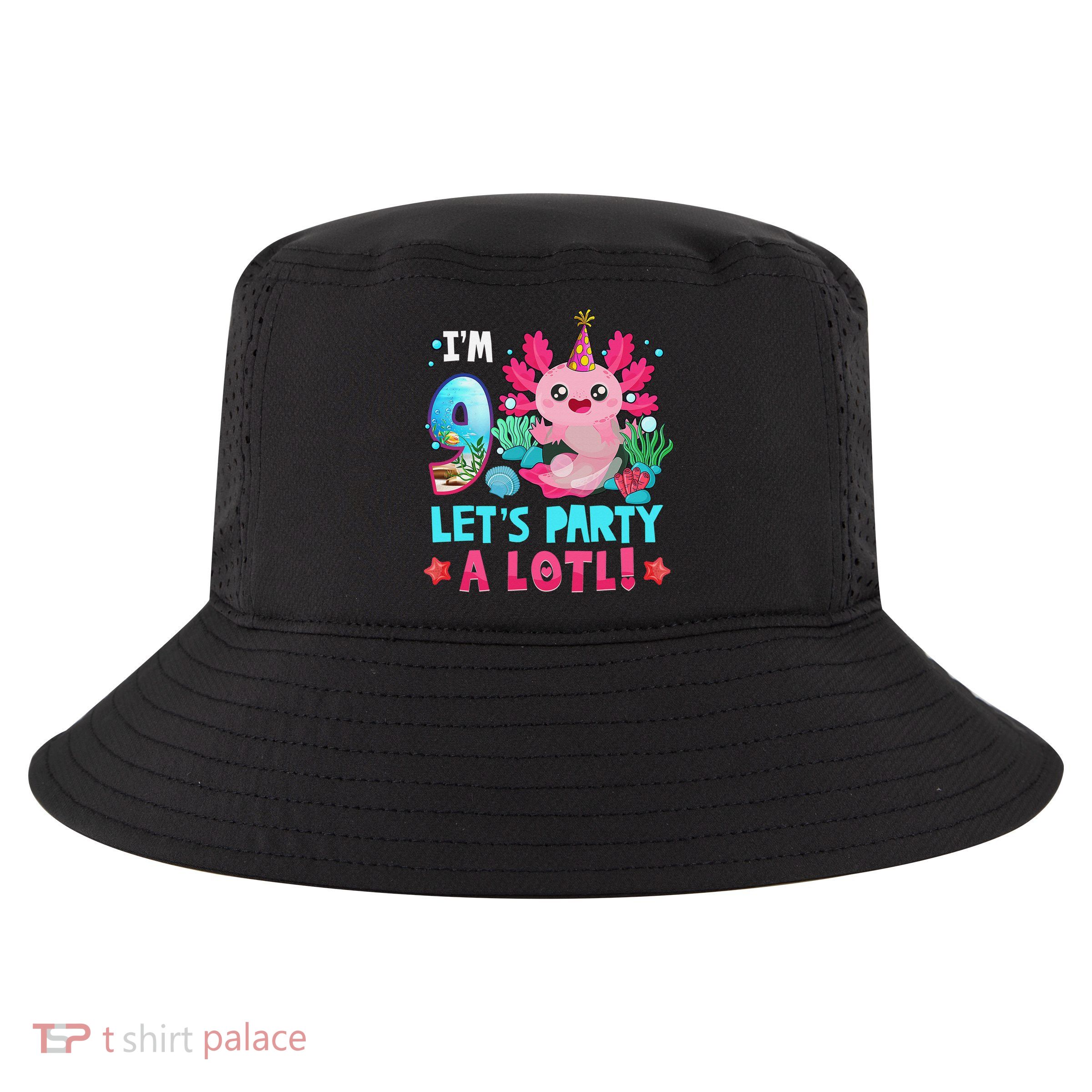 I'm 9 Years Old Let's Party A Lotl Axolotl 9th Birthday   Cool Comfort Performance Bucket Hat