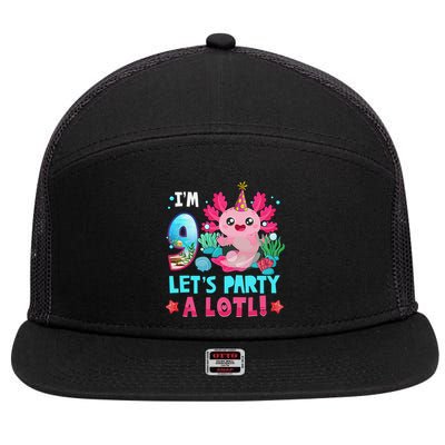 I'm 9 Years Old Let's Party A Lotl Axolotl 9th Birthday   7 Panel Mesh Trucker Snapback Hat