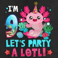 I'm 9 Years Old Let's Party A Lotl Axolotl 9th Birthday   7 Panel Mesh Trucker Snapback Hat