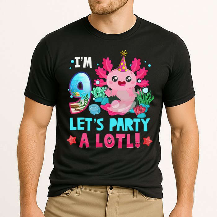I'm 9 Years Old Let's Party A Lotl Axolotl 9th Birthday   Cooling Performance Crew T-Shirt