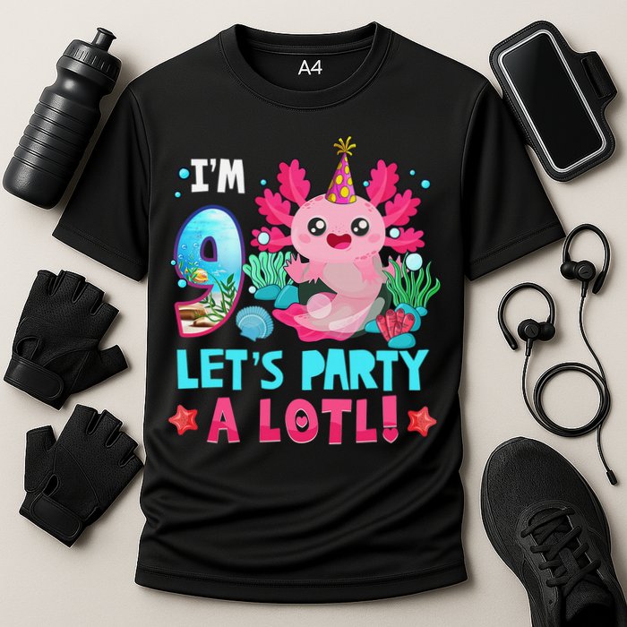 I'm 9 Years Old Let's Party A Lotl Axolotl 9th Birthday   Cooling Performance Crew T-Shirt