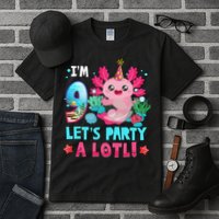 I'm 9 Years Old Let's Party A Lotl Axolotl 9th Birthday   Tall T-Shirt