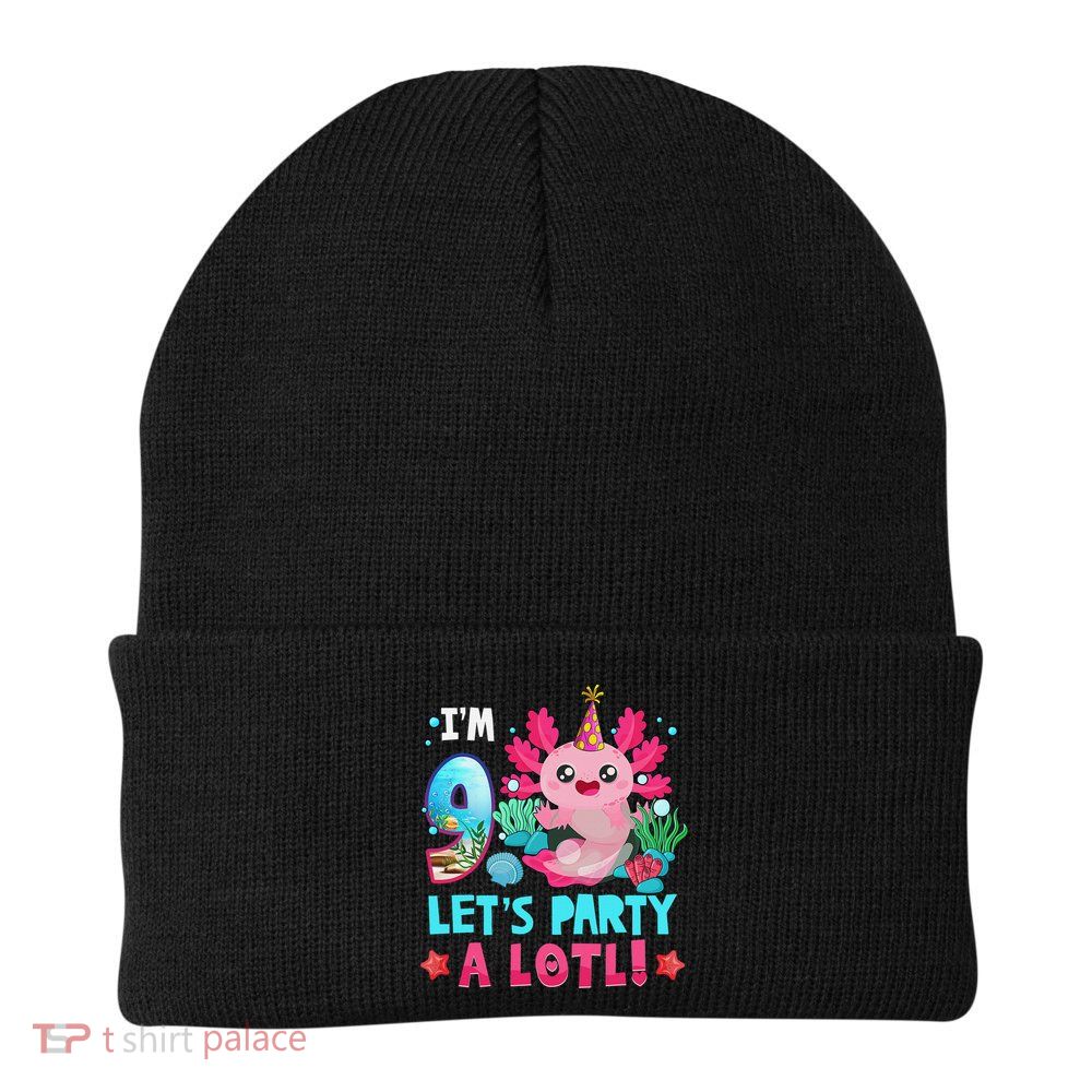 I'm 9 Years Old Let's Party A Lotl Axolotl 9th Birthday   Knit Cap Winter Beanie