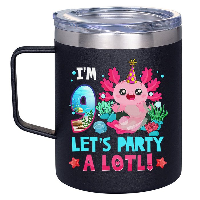 I'm 9 Years Old Let's Party A Lotl Axolotl 9th Birthday   12oz Stainless Steel Coffee Mug