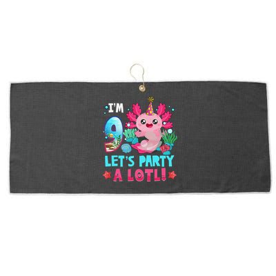 I'm 9 Years Old Let's Party A Lotl Axolotl 9th Birthday   Large Microfiber Waffle Golf Towel