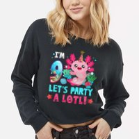I'm 9 Years Old Let's Party A Lotl Axolotl 9th Birthday   Cropped Pullover Crew