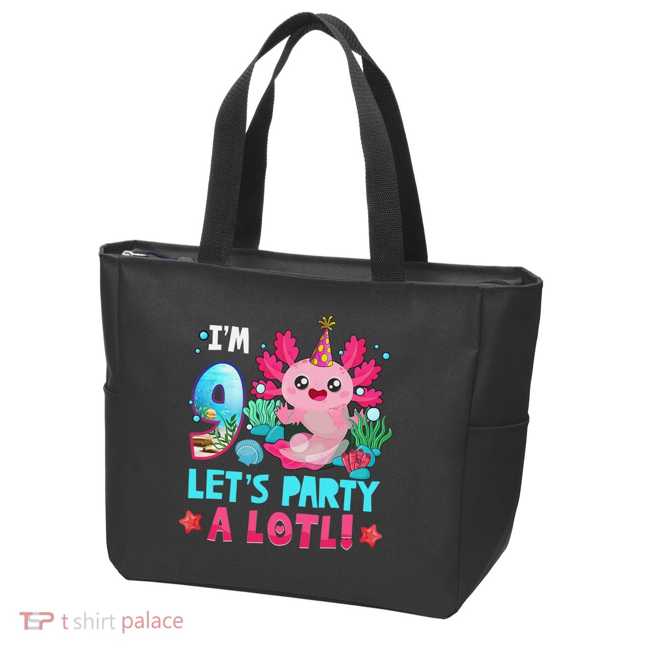 I'm 9 Years Old Let's Party A Lotl Axolotl 9th Birthday   Zip Tote Bag