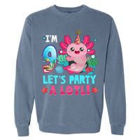 I'm 9 Years Old Let's Party A Lotl Axolotl 9th Birthday   Garment-Dyed Sweatshirt