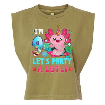 I'm 9 Years Old Let's Party A Lotl Axolotl 9th Birthday   Garment-Dyed Women's Muscle Tee