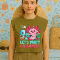 I'm 9 Years Old Let's Party A Lotl Axolotl 9th Birthday   Garment-Dyed Women's Muscle Tee