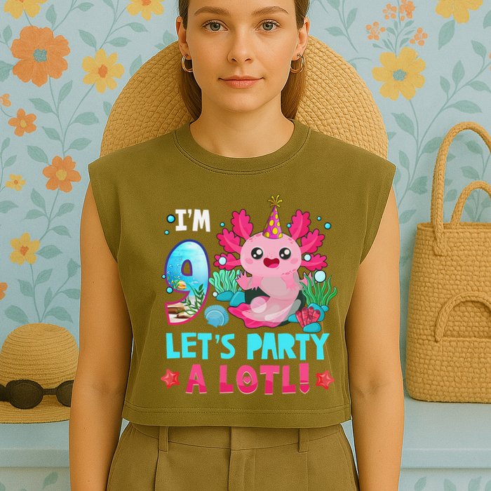 I'm 9 Years Old Let's Party A Lotl Axolotl 9th Birthday   Garment-Dyed Women's Muscle Tee