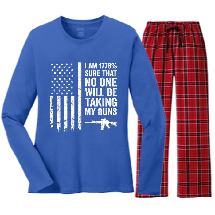 I Am 1776 Sure No One Is Taking My Guns Funny Gift Pro Gun Usa Flag Gift Women's Long Sleeve Flannel Pajama Set 