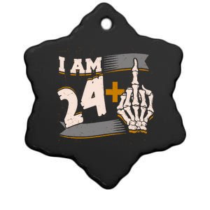 I Am 24 Plus Middle Finger Skeleton Bone Funny 25th Birthday Ceramic Star Ornament