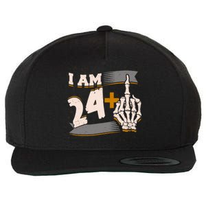 I Am 24 Plus Middle Finger Skeleton Bone Funny 25th Birthday Wool Snapback Cap