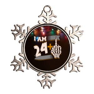 I Am 24 Plus Middle Finger Skeleton Bone Funny 25th Birthday Metallic Star Ornament