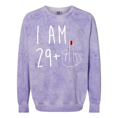 I Am 29 Plus Middle Finger Funny 30th Birthday Colorblast Crewneck Sweatshirt