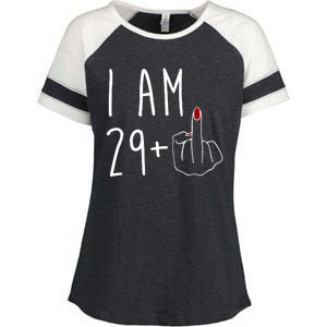 I Am 29 Plus Middle Finger Funny 30th Birthday Enza Ladies Jersey Colorblock Tee