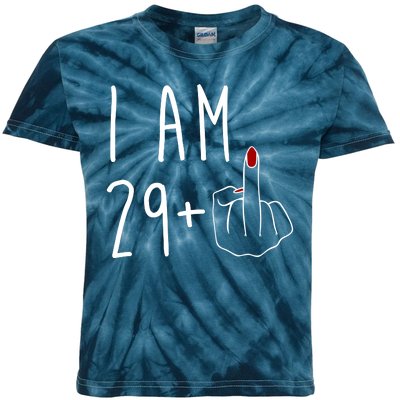 I Am 29 Plus Middle Finger Funny 30th Birthday Kids Tie-Dye T-Shirt