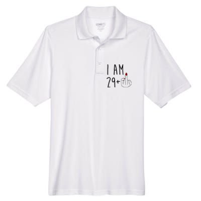 I Am 29 Plus Middle Finger Funny 30th Birthday Men's Origin Performance Piqué Polo