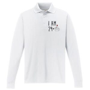 I Am 29 Plus Middle Finger Funny 30th Birthday Performance Long Sleeve Polo