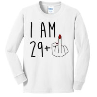 I Am 29 Plus Middle Finger Funny 30th Birthday Kids Long Sleeve Shirt