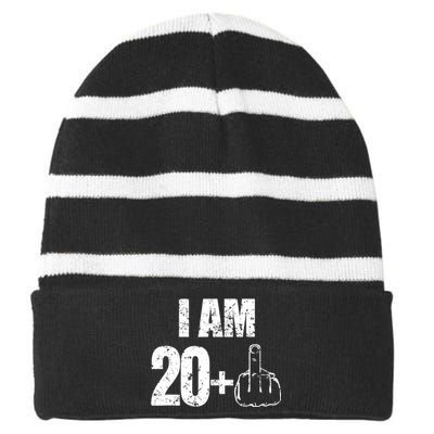 I am 20 plus 1 funny 21st birthday saying Striped Beanie with Solid Band