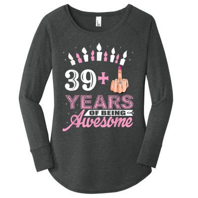 I Am 39 Plus Middle Finger Funny 40th Birthday Candle Gift Women's Perfect Tri Tunic Long Sleeve Shirt