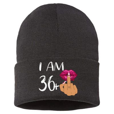 I Am 36 Plus 1 Middle Finger For A 37th Birthday For Women Sustainable Knit Beanie