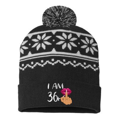 I Am 36 Plus 1 Middle Finger For A 37th Birthday For Women USA-Made Snowflake Beanie