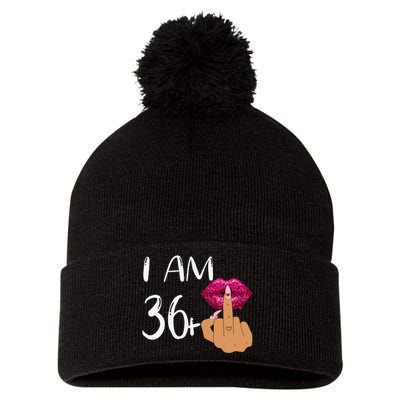 I Am 36 Plus 1 Middle Finger For A 37th Birthday For Women Pom Pom 12in Knit Beanie