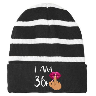 I Am 36 Plus 1 Middle Finger For A 37th Birthday For Women Striped Beanie with Solid Band