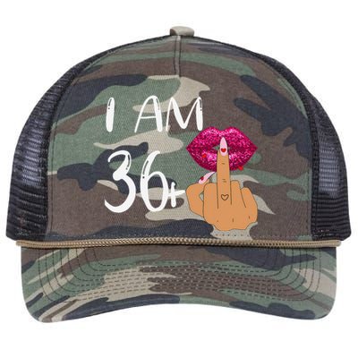 I Am 36 Plus 1 Middle Finger For A 37th Birthday For Women Retro Rope Trucker Hat Cap