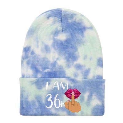 I Am 36 Plus 1 Middle Finger For A 37th Birthday For Women Tie Dye 12in Knit Beanie