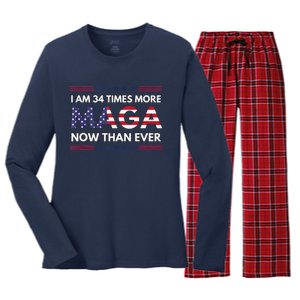 I Am 34 Times More Maga Now Than Ever Trump Supporters Women's Long Sleeve Flannel Pajama Set 