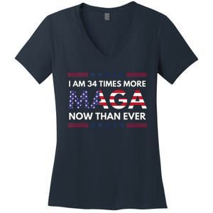 I Am 34 Times More Maga Now Than Ever Trump Supporters Women's V-Neck T-Shirt