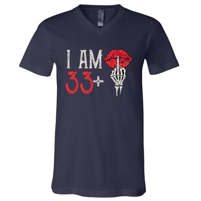 I Am 33 Plus 1 Middle Finger For A 34th Birthday V-Neck T-Shirt