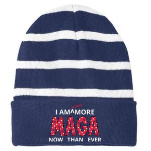 I Am 34 Times More Maga Now Than Ever Apparel Striped Beanie with Solid Band