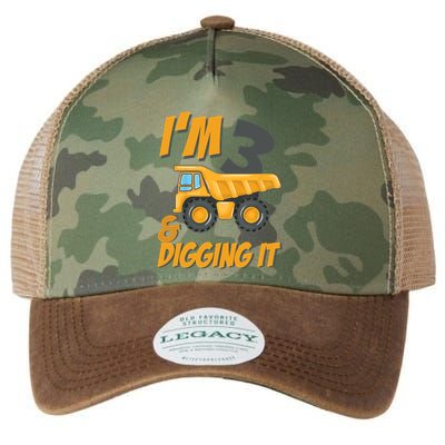 I Am 3 And Digging It Three 3yr 3th Birthday Construction Boy 3 Years Old Legacy Tie Dye Trucker Hat