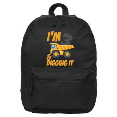 I Am 3 And Digging It Three 3yr 3th Birthday Construction Boy 3 Years Old 16 in Basic Backpack