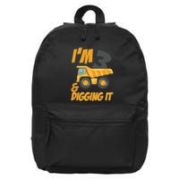 I Am 3 And Digging It Three 3yr 3th Birthday Construction Boy 3 Years Old 16 in Basic Backpack