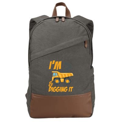 I Am 3 And Digging It Three 3yr 3th Birthday Construction Boy 3 Years Old Cotton Canvas Backpack
