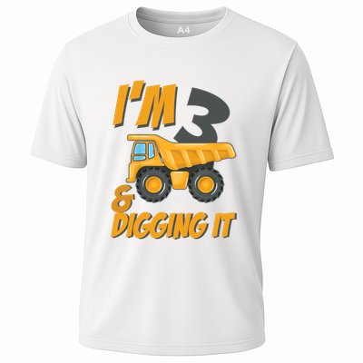 I Am 3 And Digging It Three 3yr 3th Birthday Construction Boy 3 Years Old Performance Shirt