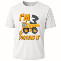I Am 3 And Digging It Three 3yr 3th Birthday Construction Boy 3 Years Old Performance Shirt