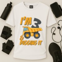I Am 3 And Digging It Three 3yr 3th Birthday Construction Boy 3 Years Old Performance Shirt